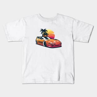 Orange Corvette C4 Sunset and Palms Kids T-Shirt